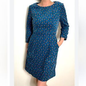 Boden Women Corduroy Green Acorn Shift Dress 3/4 Sleeve Sz 4P NWT